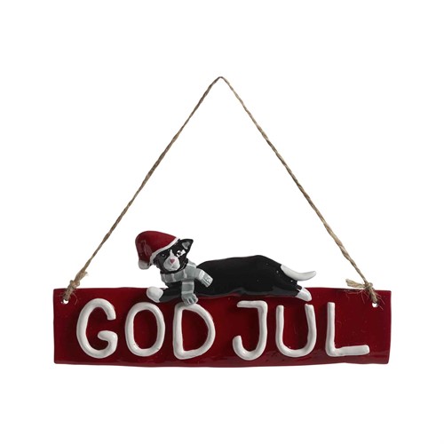 Schild God Jul, Katze Dolly L.18cm
