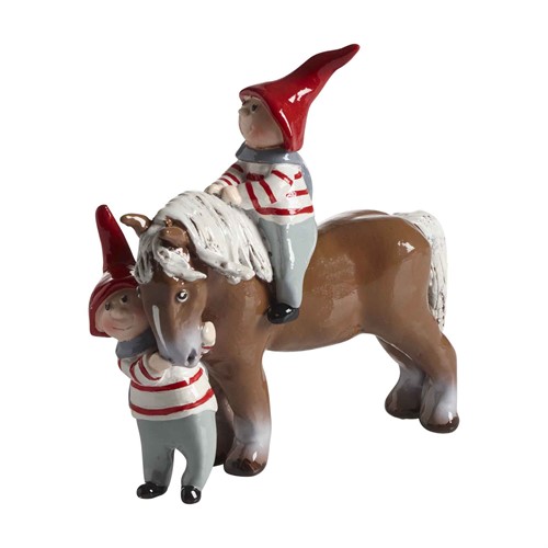 Wichtel Tusse mit Pferd, groß H.13cm