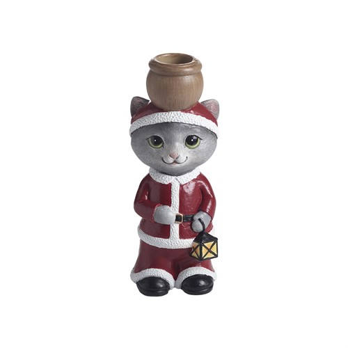 Kerzenständer Katze als Weihnachtsmann, H.14,8cm