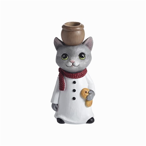 Kerzenständer Katze als Schneemann, H.14,8cm