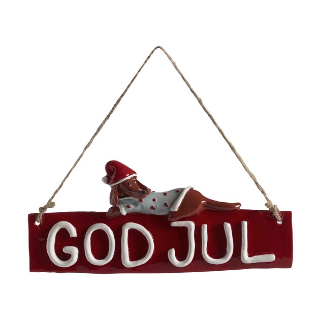 Schild God Jul, Dackel Dusty L.18cm