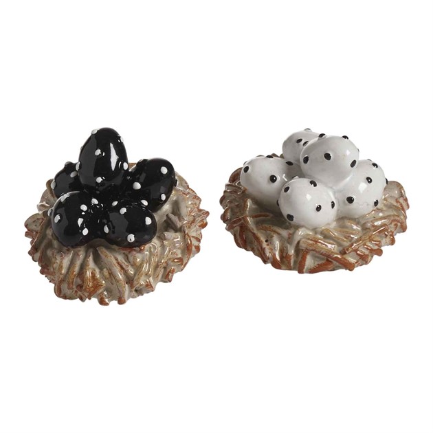 Eier im Nest weiß/schwarz 2er-Set ø3,5cm
