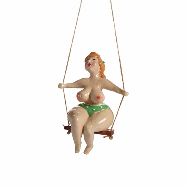 Badedame Betsy auf Schaukel, grün H.16cm