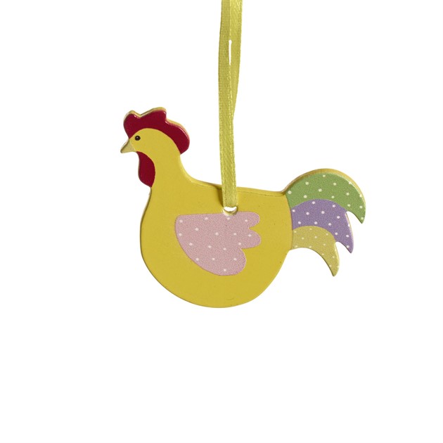 Woodornament Rooster, yellow L.6,3cm