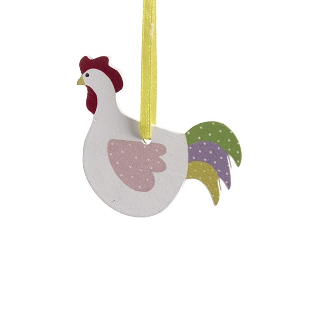 Woodornament Rooster, white L.6,3cm