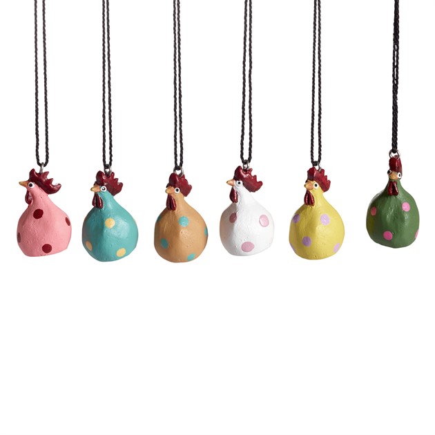 Ornament Hen Poppy 6pcs mix, H.4cm