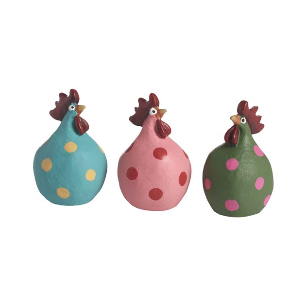 Hühner jadegrün, rosa, lila, 3er-Set,H.5,2cm
