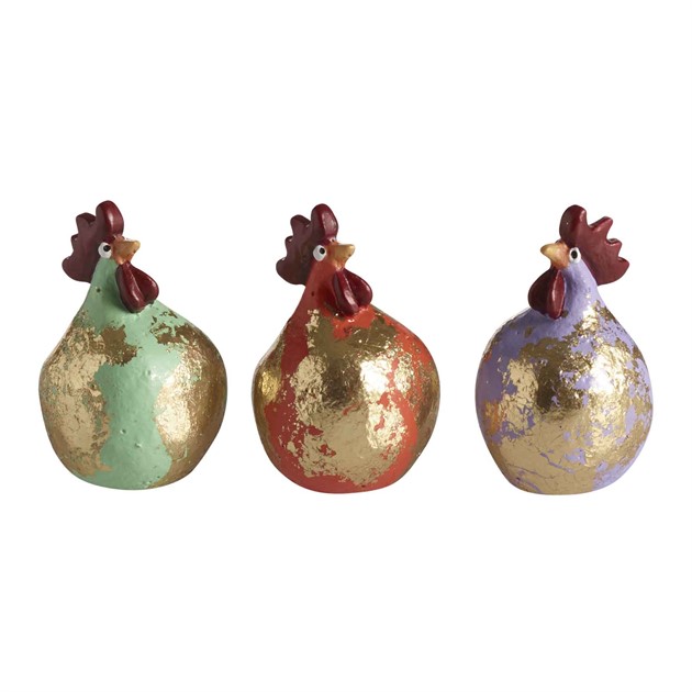 Hühner goldschimmerd mint, koralle, lila, 3er-Set,H.5,2cm