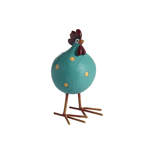 Hen Poppy with leg, turquoise H.7,6cm