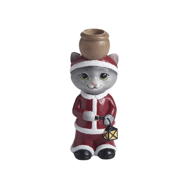 Kerzenständer Katze als Weihnachtsmann, H.14,8cm