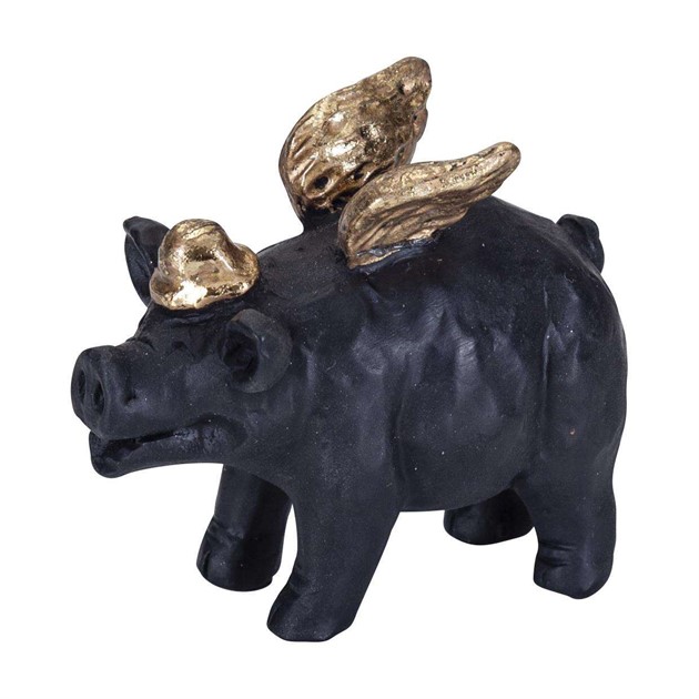 Pig with wing black H.5.5cm